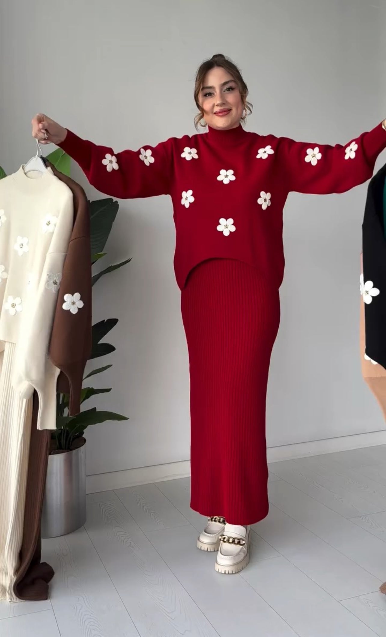 Flowers Printed Stretchable Ribbed Fleece Dress