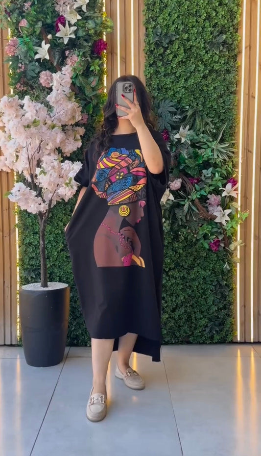 Drop Shoulder Printed Long Top CH 443