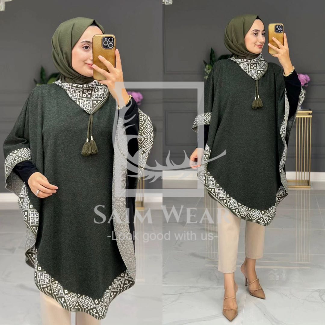 Winter Glam Print Wrap Fleece-Printed Shawl Ponchos With Cozy Neck