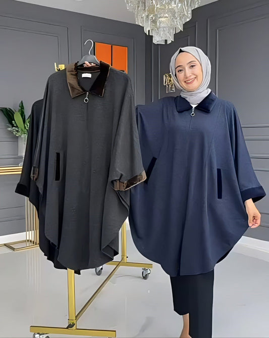Zipper Shawl Ponchos With Cozy Neck CH 389