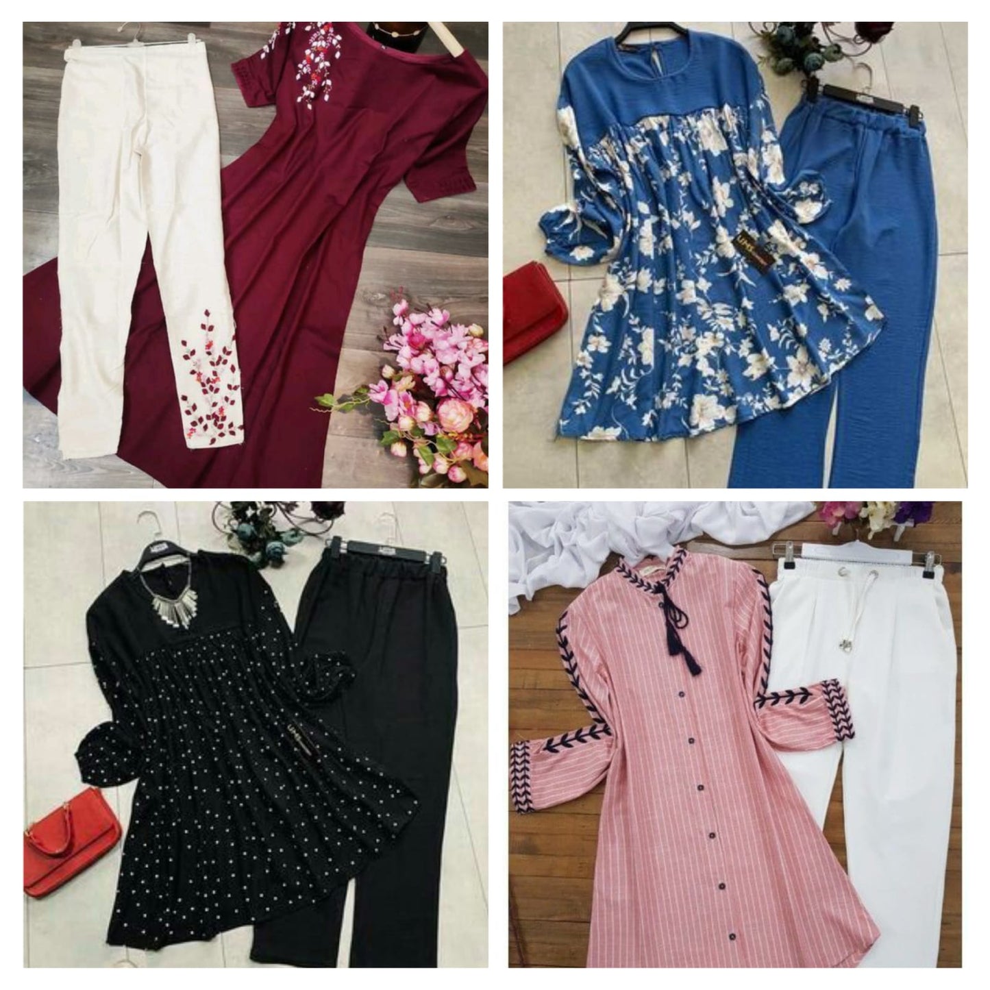 Pack Of 4 Embroidered Striped Shirt With Trousers For Summer Season