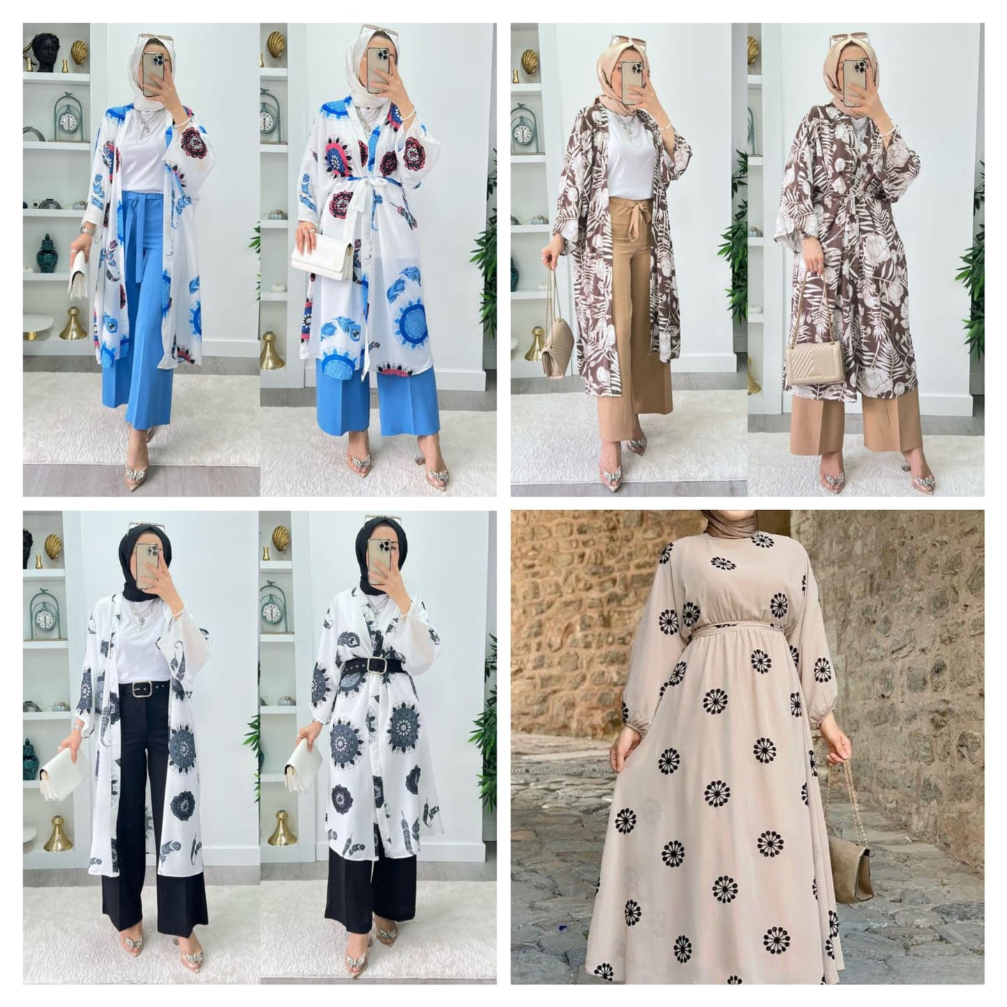 Pack Of 4 Kimono Pattern Abaya With Stollers