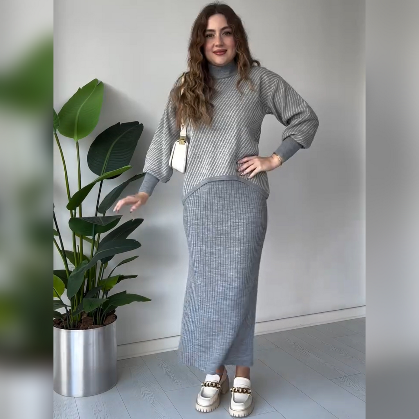 Stripes Printed Stretchable Ribbed Fleece Dress