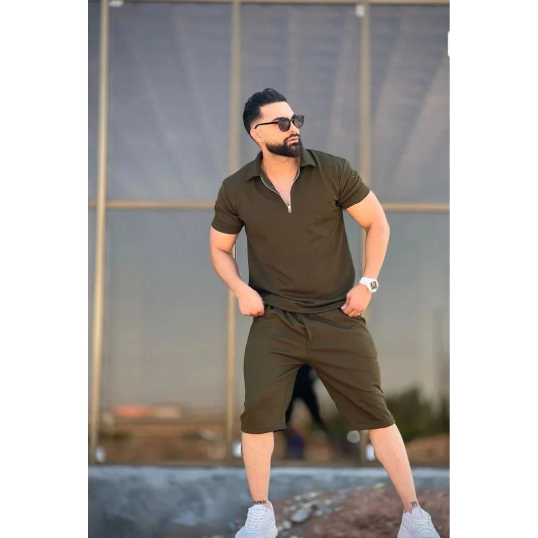 Mens Zipper Tshirts & shorts sets