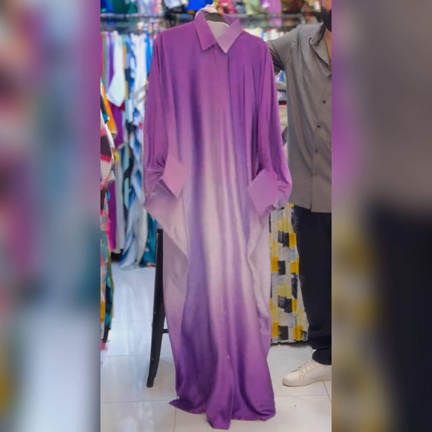 Collar Shaded Style Silk Kaftaan Dress
