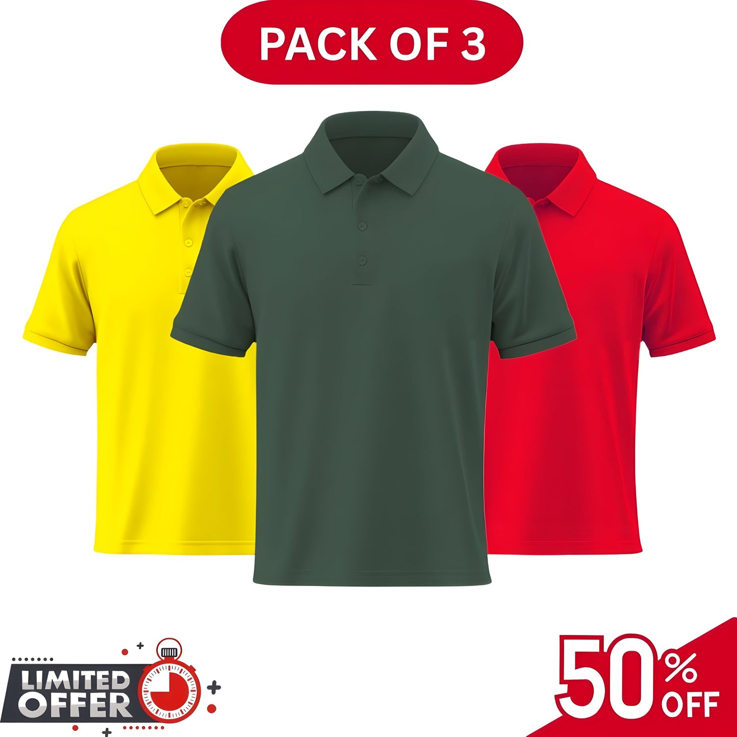 Pack of 3 | 50% OFF Men's Stylish Polo T-Shirts | DOS1001