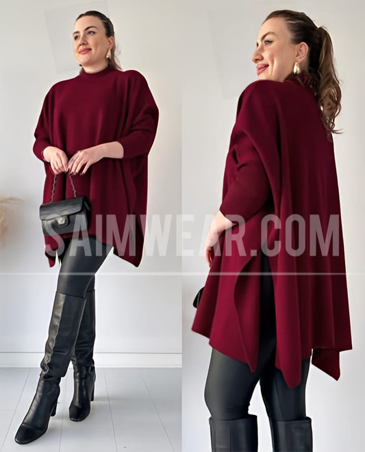 Batwing Style Fleece Shawl Poncho CH-395
