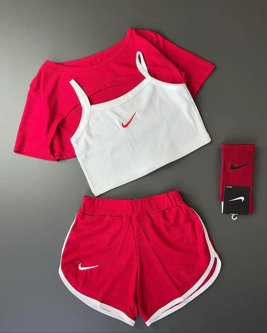 Matching tripe set upper shirt inner shirt with boxer short for women