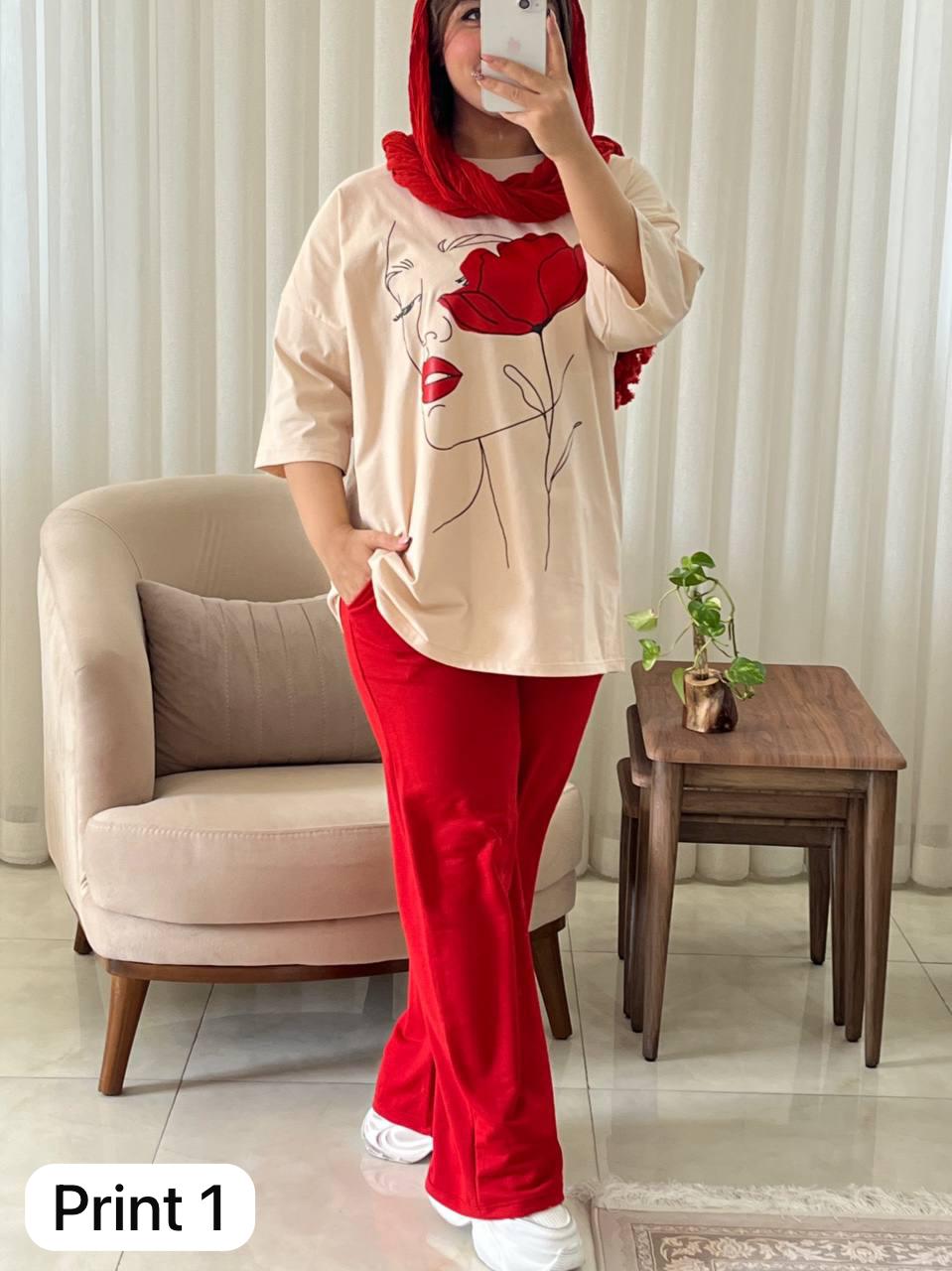 Printed Drop-Shoulder Tee Trousers