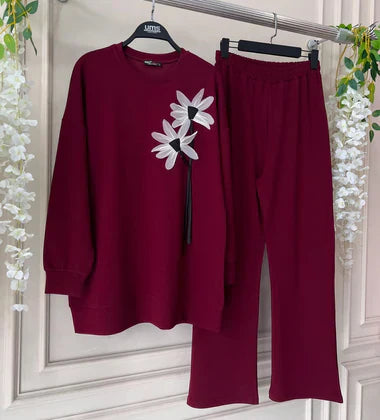 Luxury Flower Printed Fleece Co-ord Set For Winters