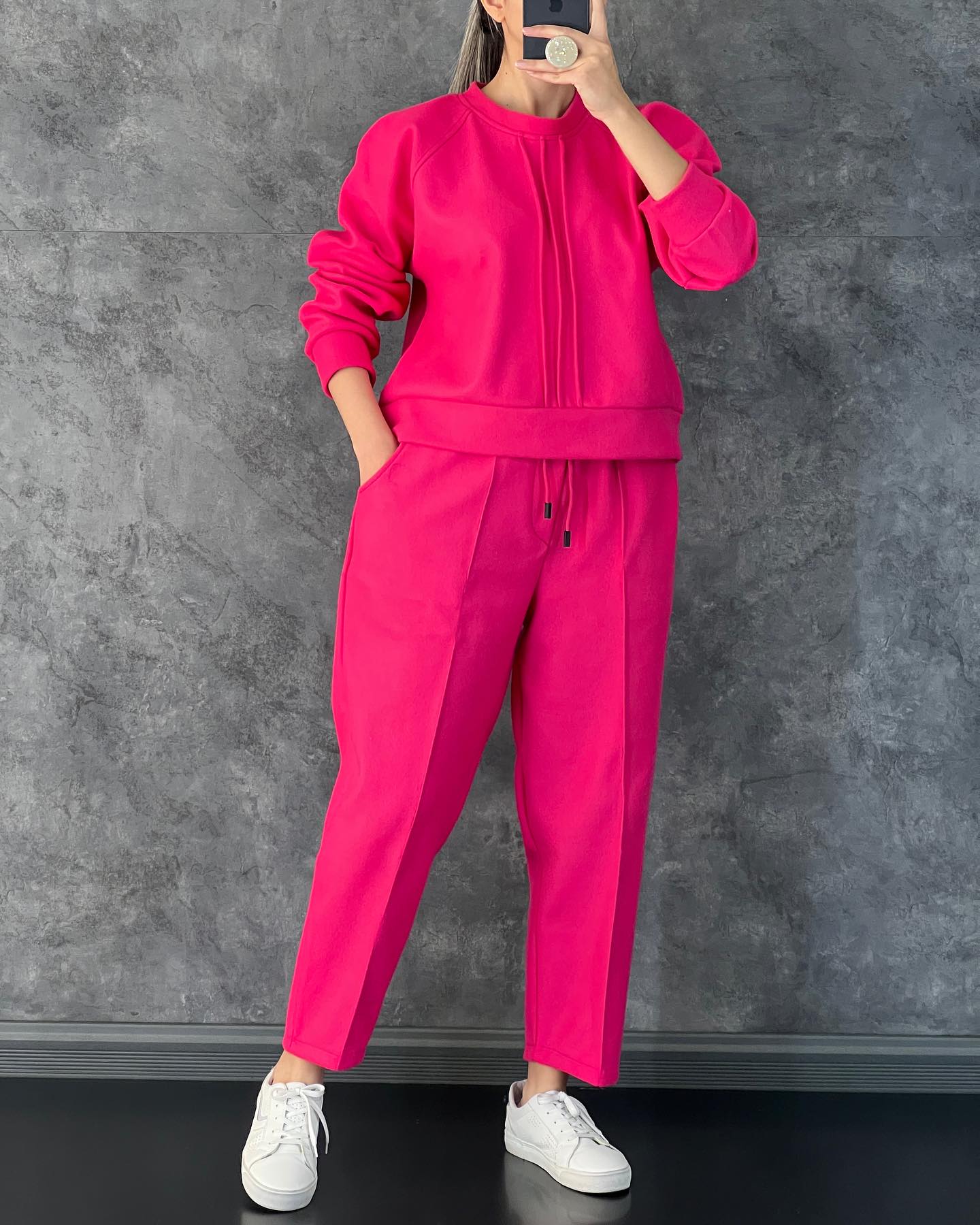 Winter Fleece Co-Ords: Stylish Black 2-Piece Set With Cocoon Pants And Sweatshirt CH 381