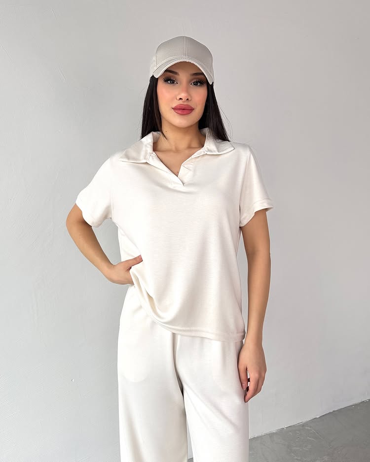 Summer Casual Women's Polo Collar Top & Trouser Set