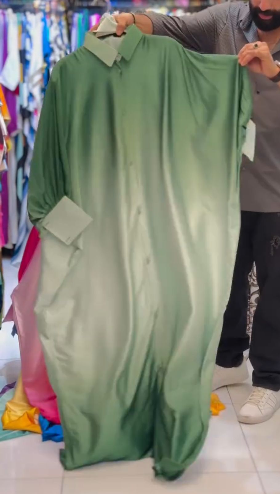 Collar Shaded Style Silk Kaftaan Dress