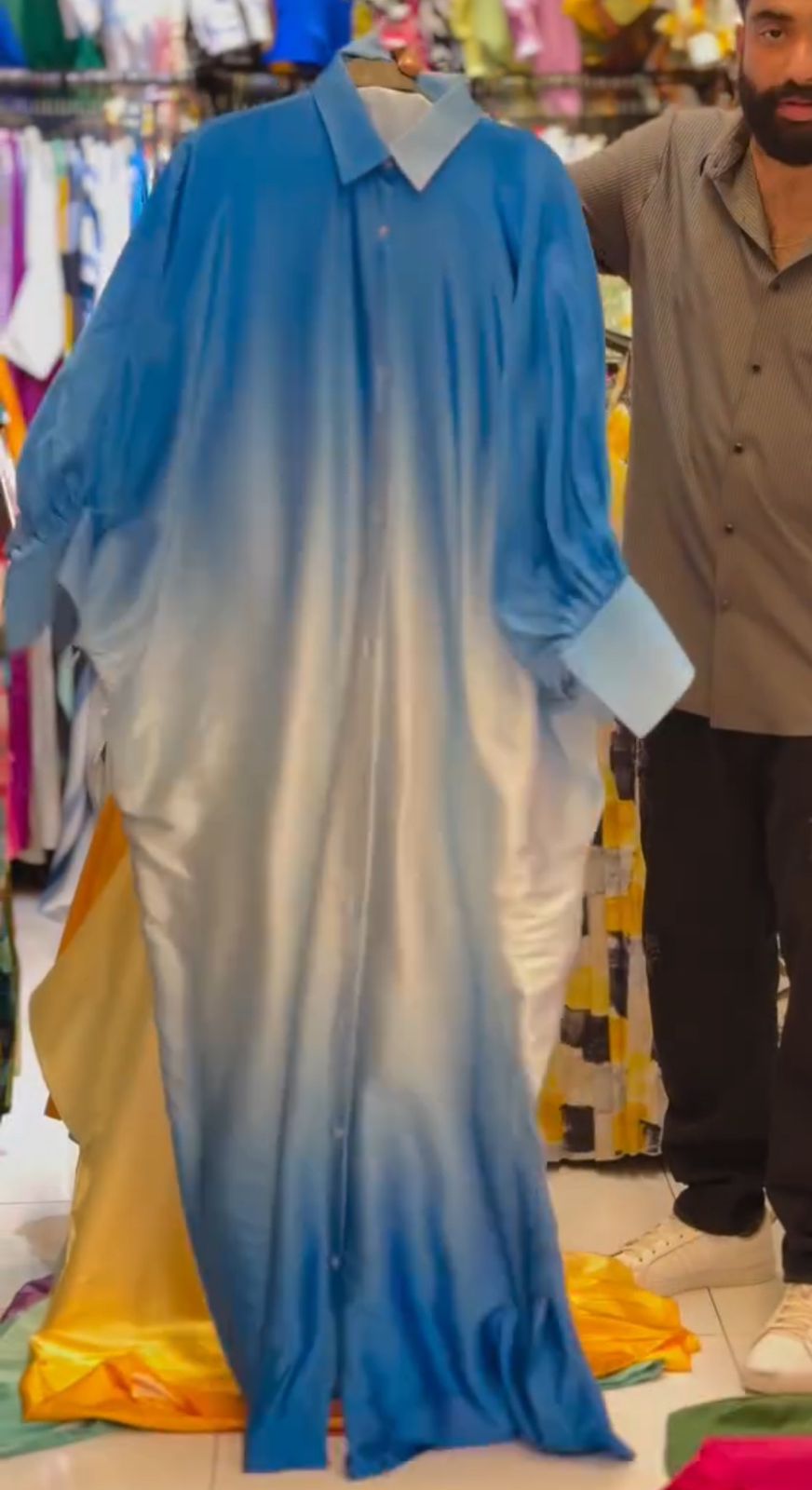 Collar Shaded Style Silk Kaftaan Dress