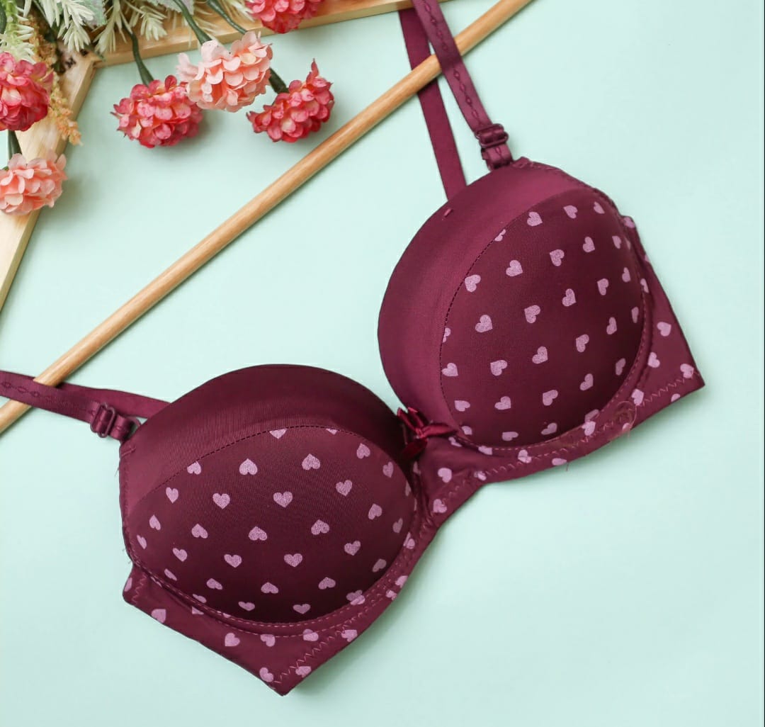 PACK OF 2 PREMIUM IMPORTED LOVE PRINTED SINGLE PADDED PUSHUP BRA | FREE HOME DELIVERY