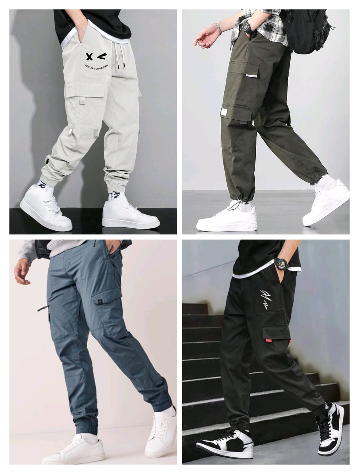 Pack of 4 Stylish Men's Cargo Jogger Pants – Multi-Color Streetwear Bottoms | Comfortable, Trendy & Durable