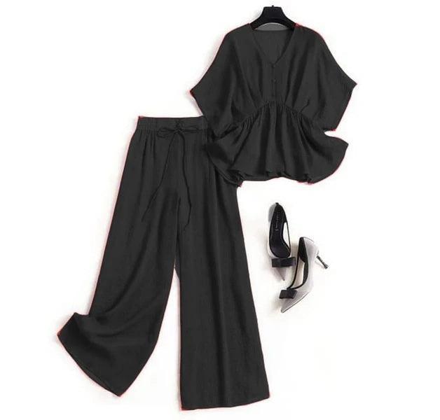 Butterfly Blouse With Loose Wide Trouser