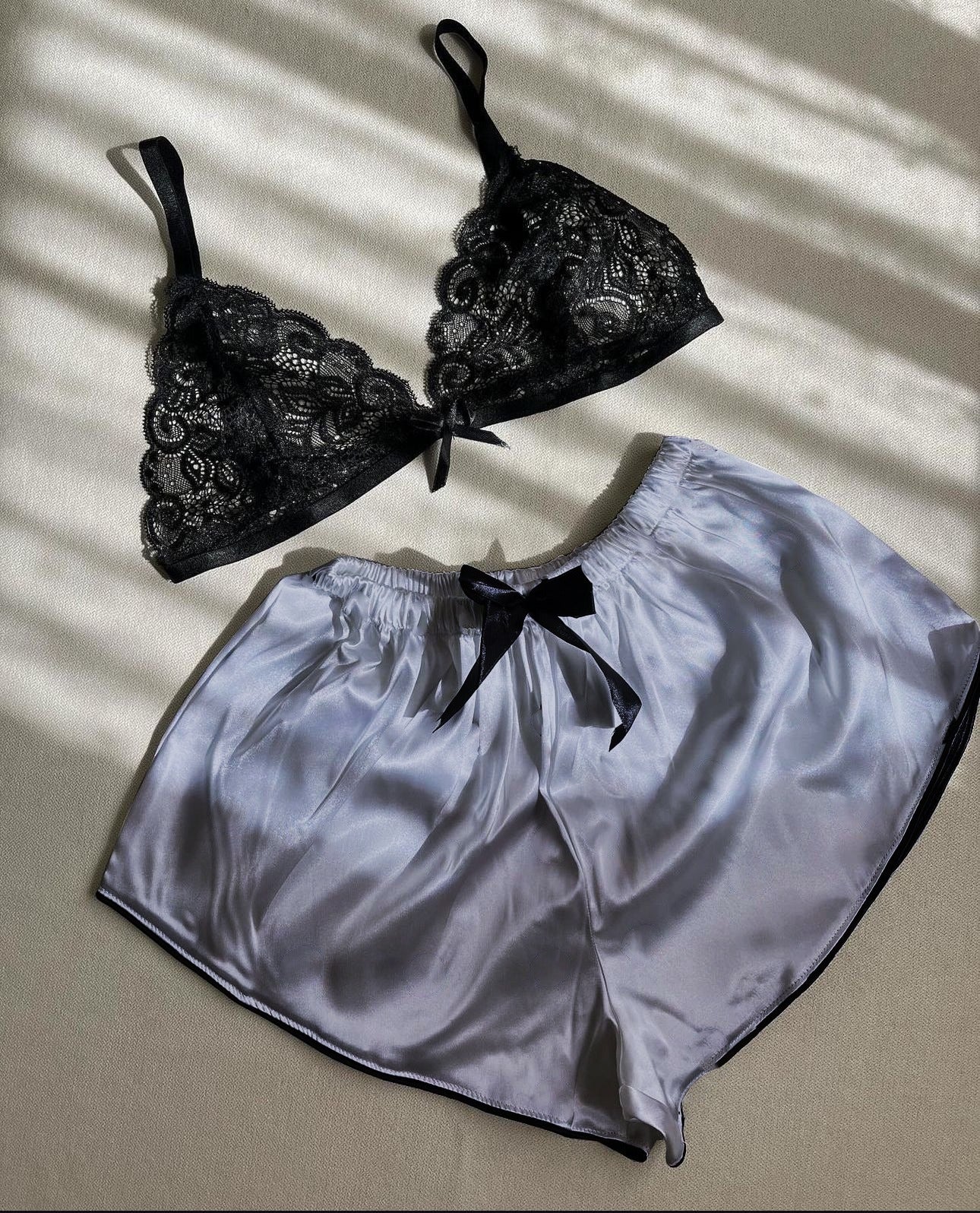 Silk Short With Net Bra Night Wear Set.