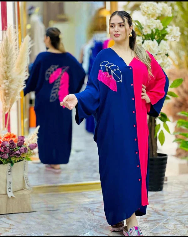 Embroidery Style V Neck Long Dress