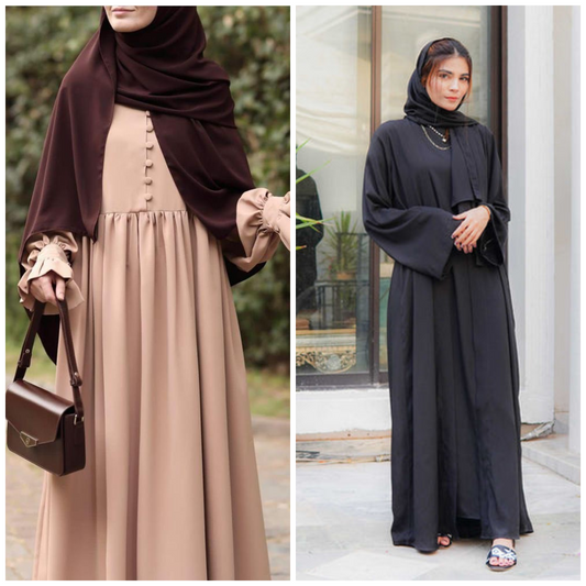 DOS740 Buy 1 Get 1 FREE Premium Georgette Abaya with Stoles – All Sizes Available