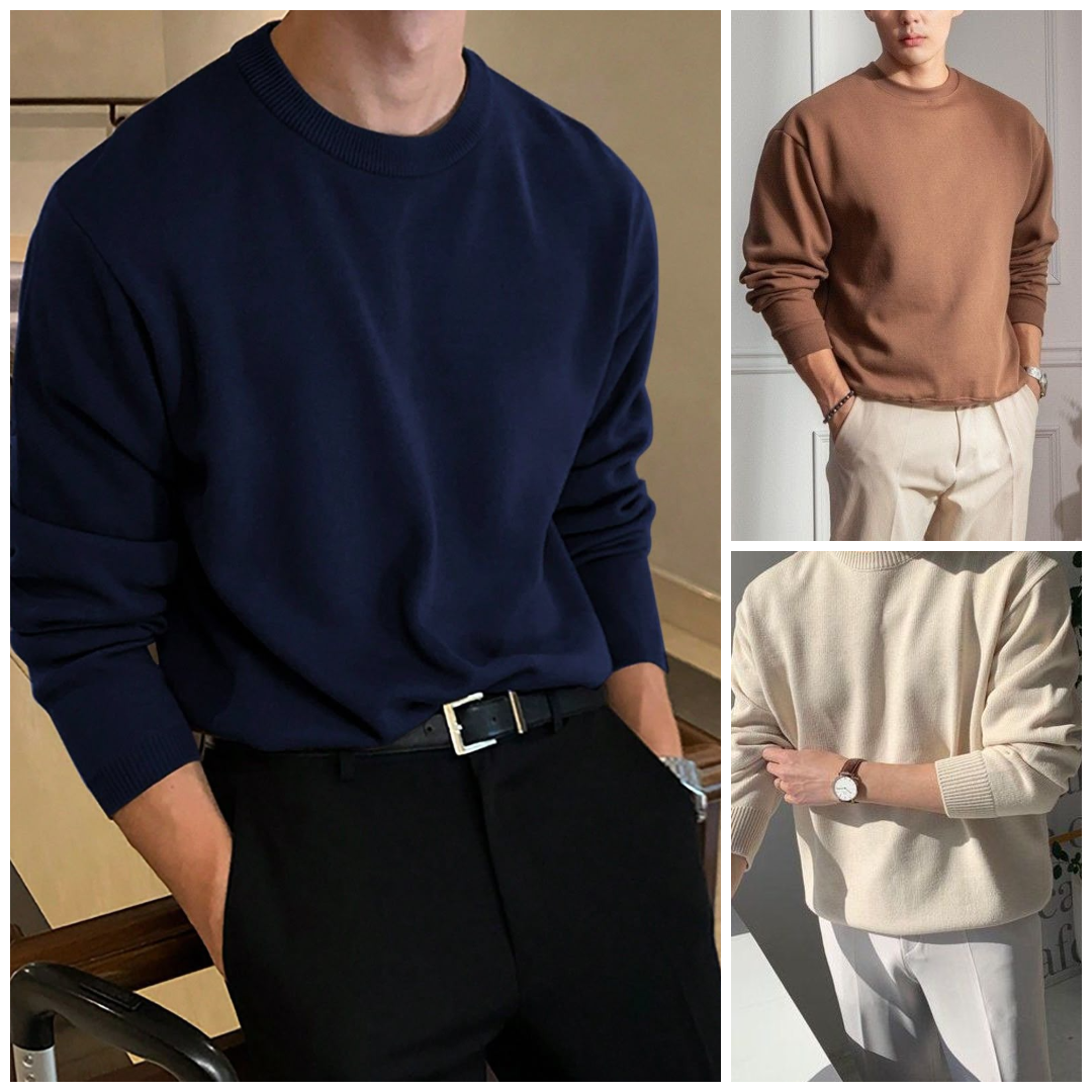 Pack of 3 Men’s Casual Lightweight Solid Color Sweaters – Long Sleeve