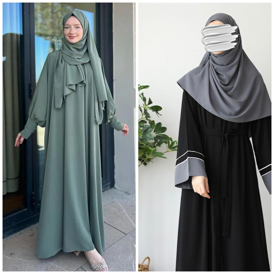 DOS741 Buy 1 Get 1 FREE Premium Georgette Abaya with Stoles – All Sizes Available