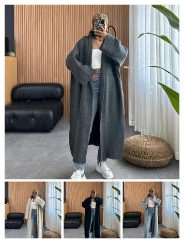 Longline Street-Style Long Winter Fleece Fabric Gown In Stock