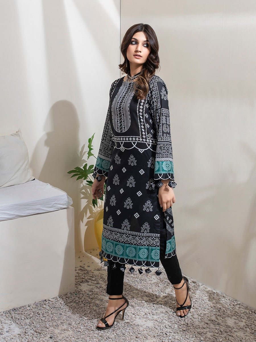 1 & Get 1 Free - Unstitched 2pc Printed Lawn Shirt Dyed Cambric Trouser - Inaya DOS214