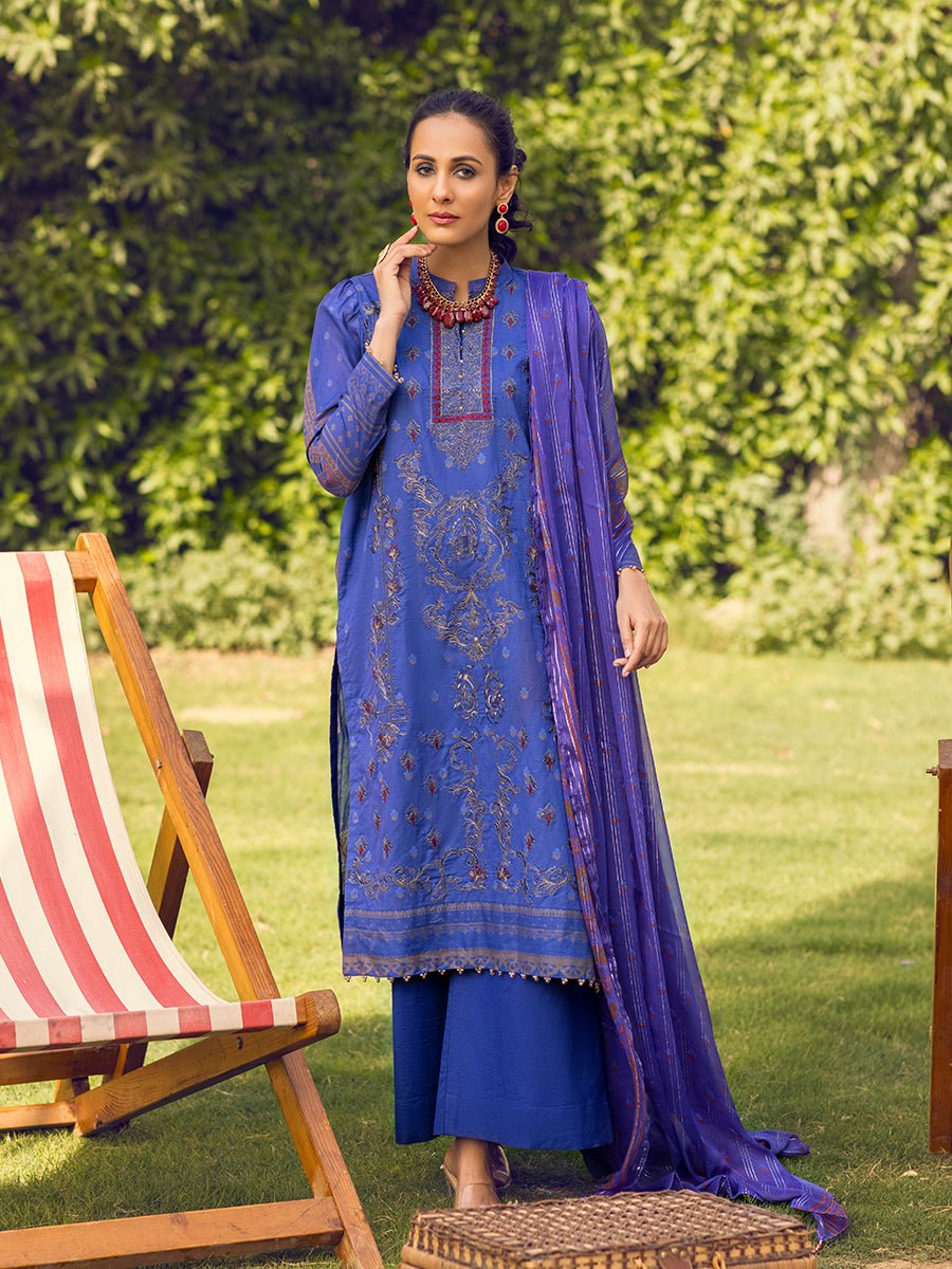 1 & Get 1 Free - Unstitched 3pc -Digital Printed Embroidered Lawn Suit With Printed Chiffon Full Zari Dupatta - Zure DOS306