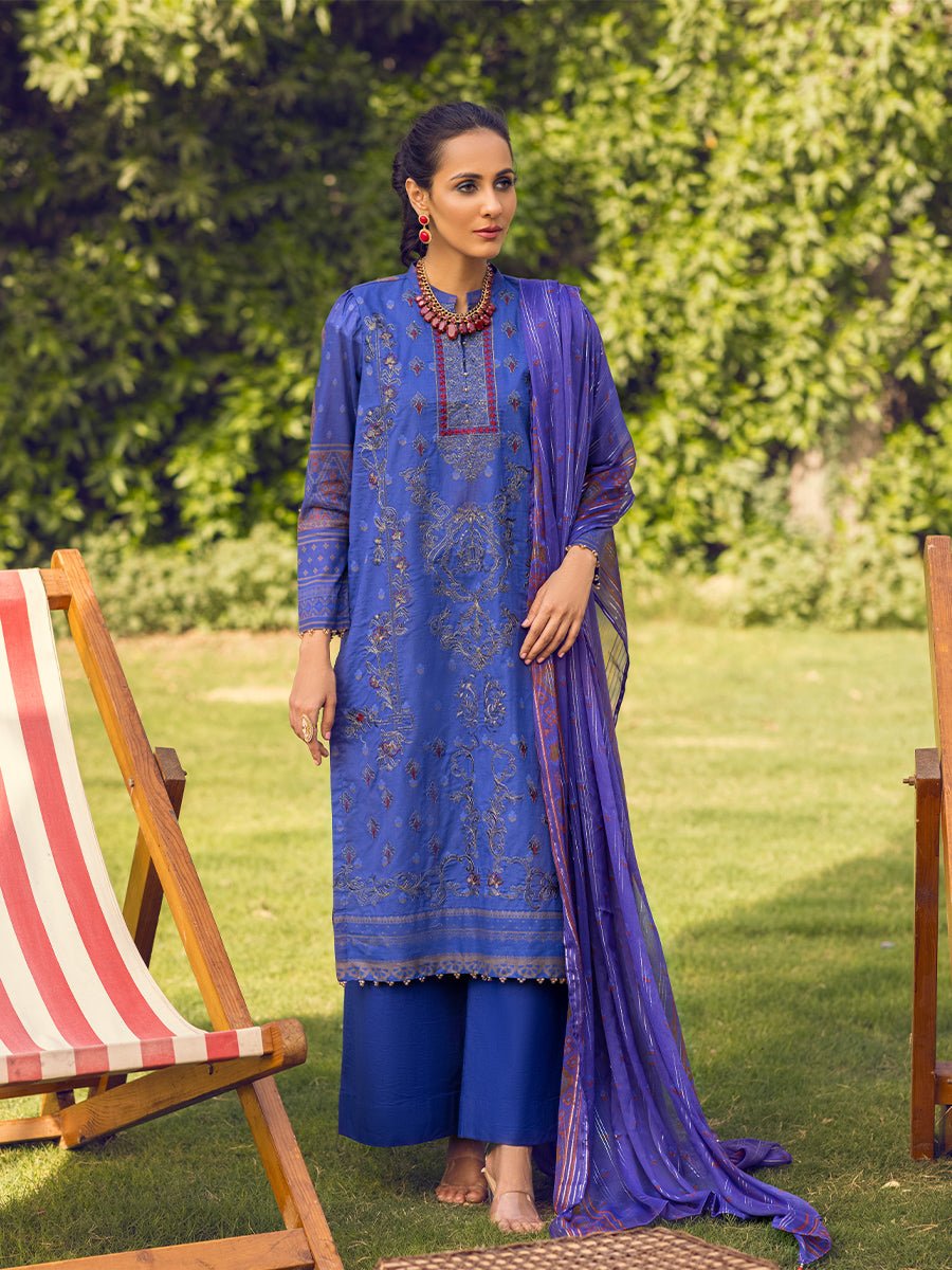 1 & Get 1 Free - Unstitched 3pc -Digital Printed Embroidered Lawn Suit With Printed Chiffon Full Zari Dupatta - Zure DOS306