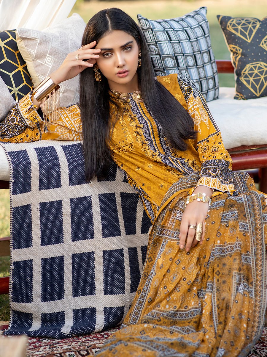 1 & Get 1 Free - Unstitched 3pc Printed Embroidered Lawn Shirt with Printed Chiffon Dupatta & Dyed Cambric Trouser - Z'ure DOS310