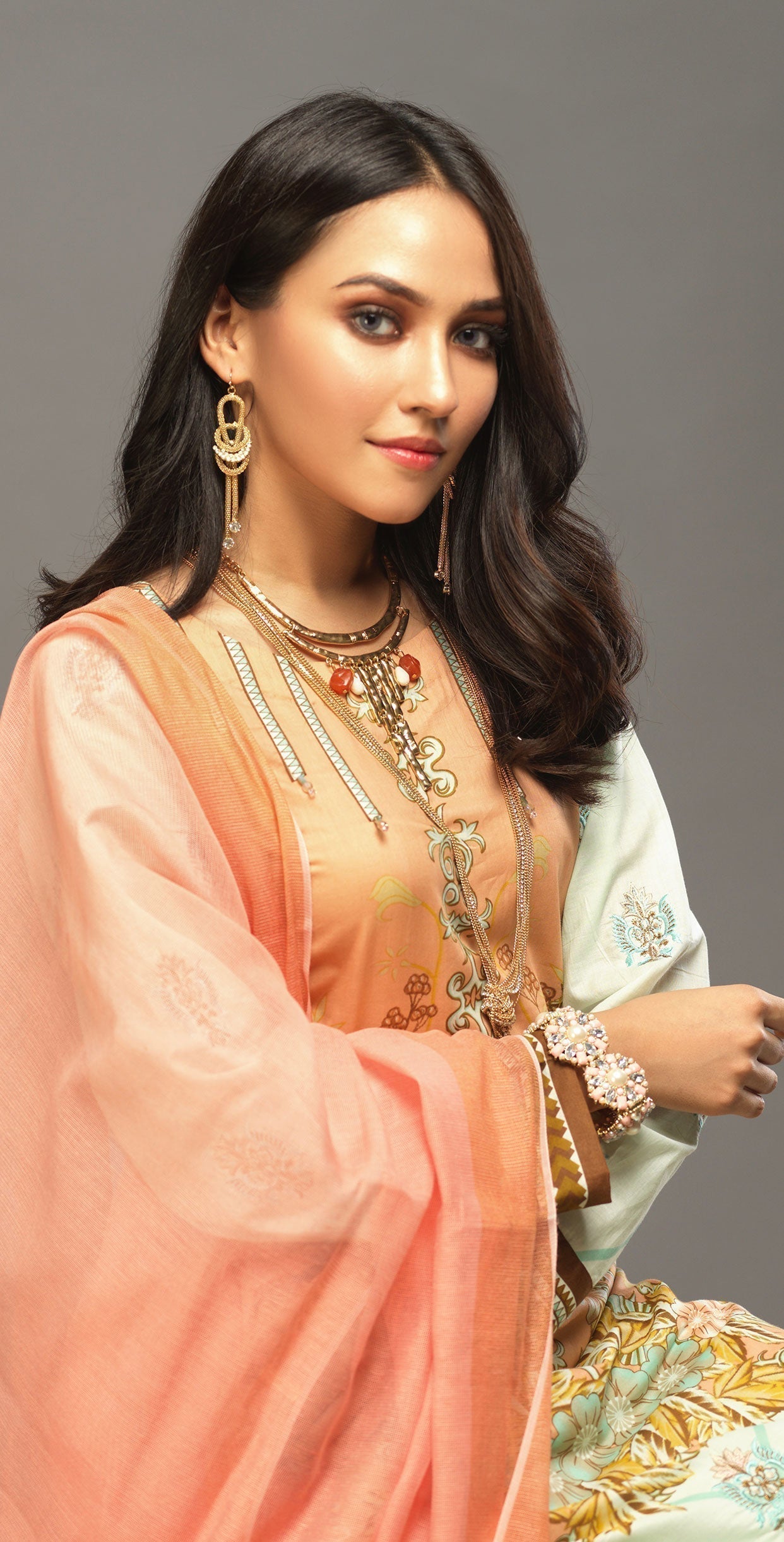 1 & Get 1 Free - Unstitched 3pc Printed Embroidered Lawn Shirt with Woven Khaddi Dupatta - Shades DOS311