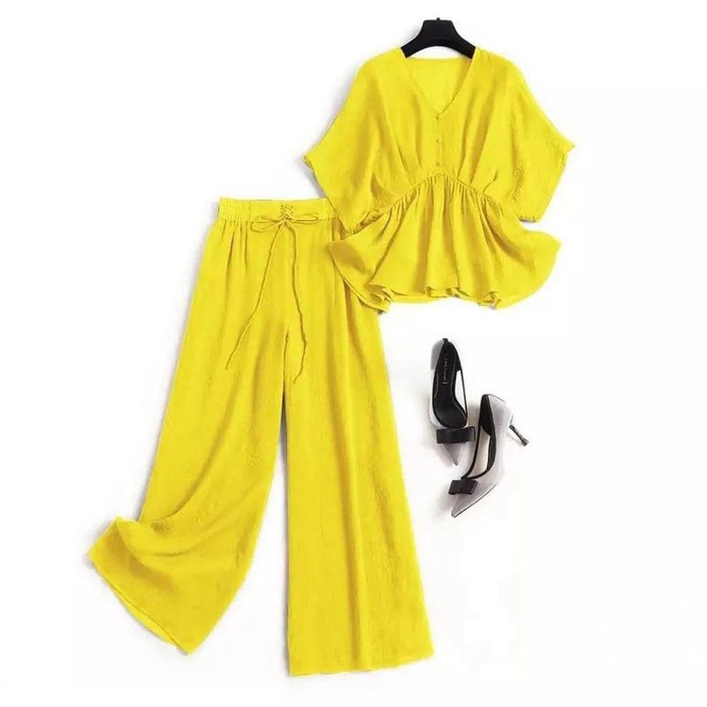 Butterfly Blouse With Loose Wide Trouser